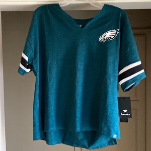 Philadelphia Eagles Teal V-Neck Fanatics Tee Jersey Shirt Womens Size Large NEW